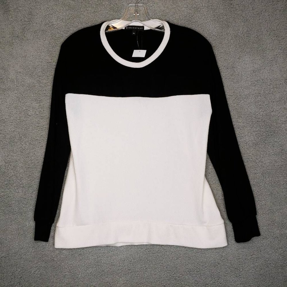 Gibsonlook Womens Pullover Sweater Black White Color Block Long Sleeve XS New